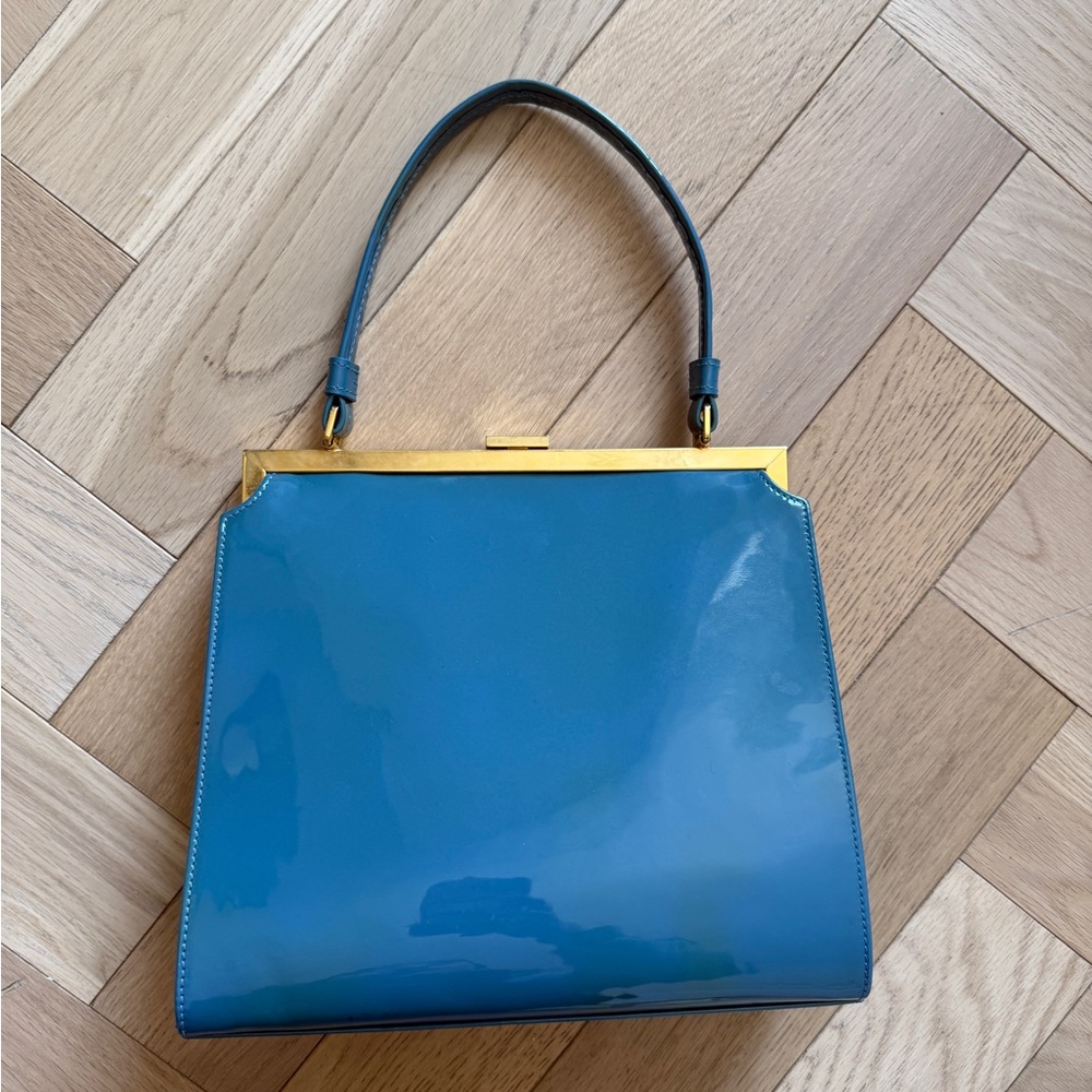 Mansur Gavriel Blue Handbag with Gold Accents